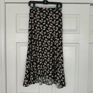 Zara black pink floral maxi midi skirt